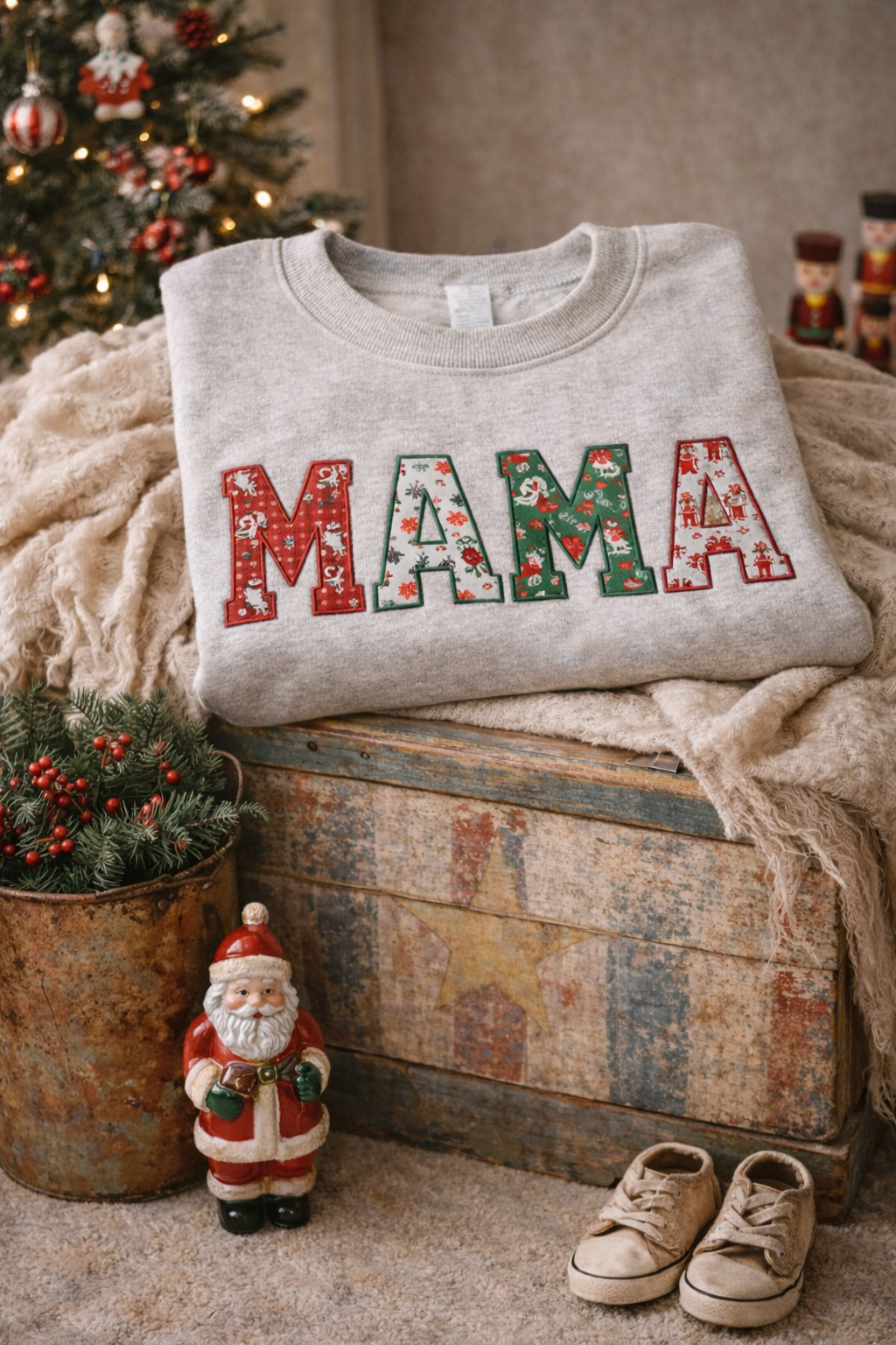 Vintage Christmas Mama Sweatshirt | Custom Keepsake Made from Your Child’s Holiday Pajamas